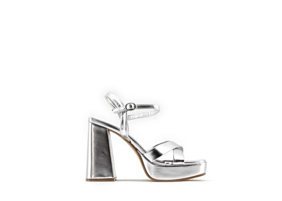 Sandalia De Tacón Ancho Efecto PU